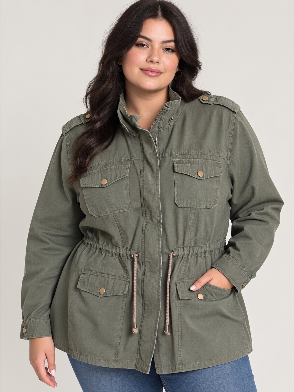 SKY Plus Olive Green Utility Anorak Jacket / Size 3XL